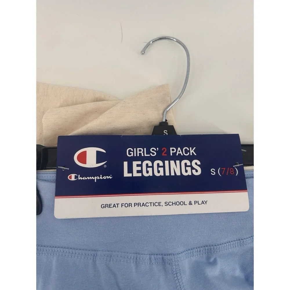 Champion Girls Leggings 2 Pack Size S 7-8 Blue Cream‎ Logo NWT